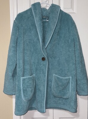 Soft Surroundings Women’s Medium Cozy Robe Plush Sweater Cardigan Teal-image