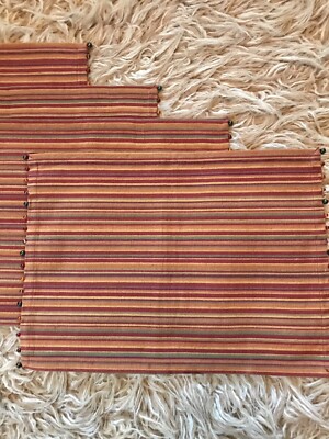 (4) Pier 1 Imports Multi Colored Beaded Burnt Orange Stripe Placemats 20”x14”-image