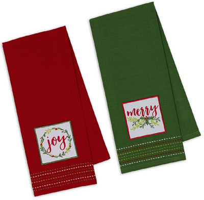 Design Imports Christmas Joy and Merry Embellished Dish Towel Bundle (set of 2)-image