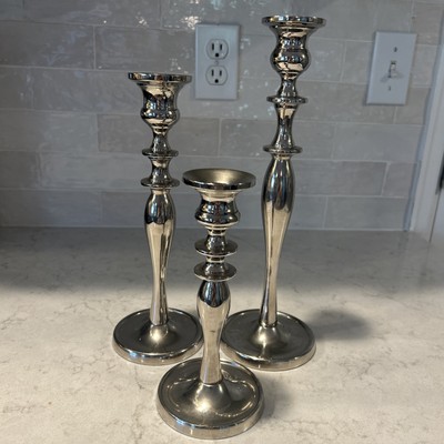 Set Of 3 Pier One Imports Silver Plated Candle Holders 8