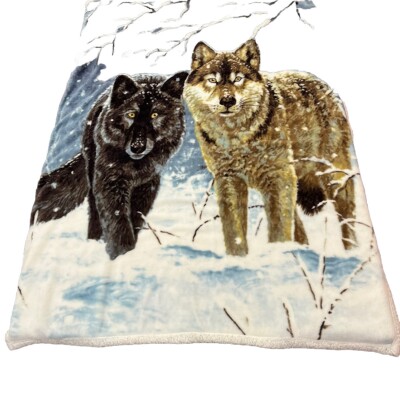 Native Heritage “Snow Wolves” Blanket Soft Cozy Comfortable 58x36 EUC-image