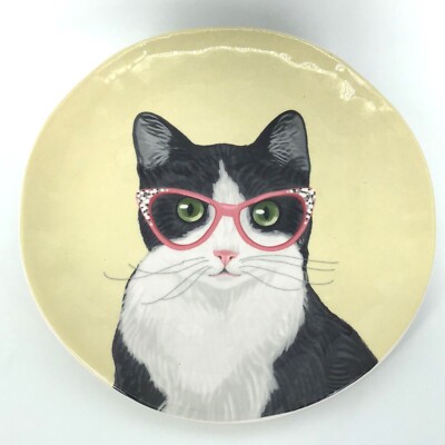 Pier 1 Imports Plate Cat with Glasses Dessert Ironstone Ceramic 8.75