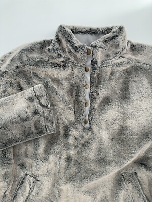 BKE Plush Pullover In Tan Grey Women’s Size Large Quarter Snap Soft & Cozy-image