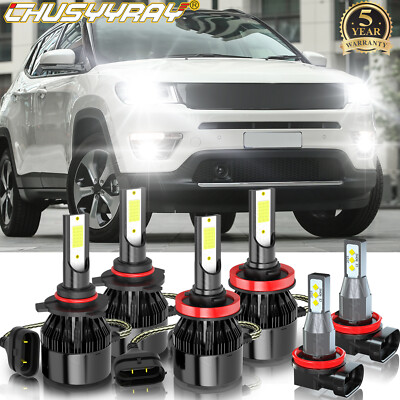 For Jeep Compass 2016 2017 2018 2019 2020 LED Headlight + Fog Light White Bulbs-image