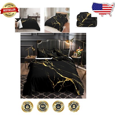 King Size Black Gold Marble Comforter Set - Soft Microfiber Luxury Bedding-image