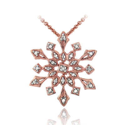 Rose Gold Tone over 925 Silver Genuine Diamond Accent Snowflake Pendant-image