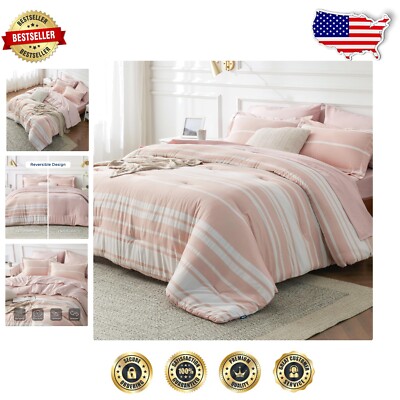 Reversible Twin Comforter Set 5 Pieces with Stripes – Cozy & Machine Washable-image