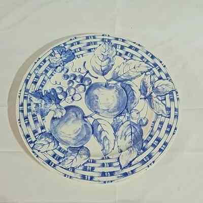 Pier 1 imports  blue & white vintage style fruit design plate apple  kitchen-image