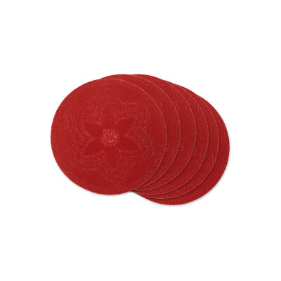 Design Imports Vintage Red Floral Woven Round 6-Pc. Placemats - VINTAGE RED ONE-image