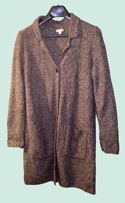 J Jill Womens Medium Long Brown Knit Cardigan Sweater Pockets Cozy Comfort Layer-image