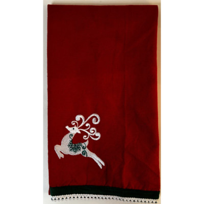 VTG Pier 1 Imports 100% Cotton Red Green White Embroidered Reindeer Hand Towel-image