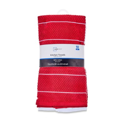 Mainstays Dobby Rice Weave Kitchen Towels, 15” x 25”, Set of 10, Red Sedona-image