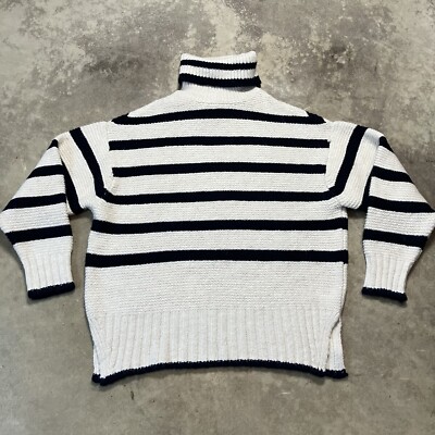 Topshop Sweater Womens 4-6 Turtleneck Striped White Black Super Soft Cozy-image