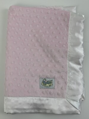 COZY BABY Pink White Plush Minky Dot Satin Lovey Blanket-image