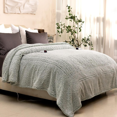 Electric Blanket Heated Queen Soft Double Sherpa Super Cozy with 6 Fast Heating -image