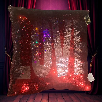 Sequin Valentines Day Love Pillow NWT Red Pink LOVE 16”-image