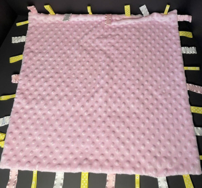 Pink Minky Dot Ribbon Tags Sweet Baby Lovey Security Blanket 22