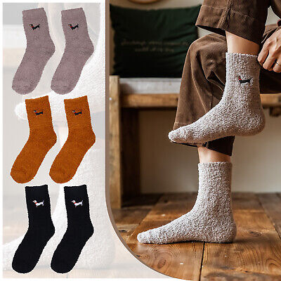 3 Pairs Dog Pattern Fuzzy Socks Fluffy Warm Winter Soft Cozy Plush Sleep Sock-image