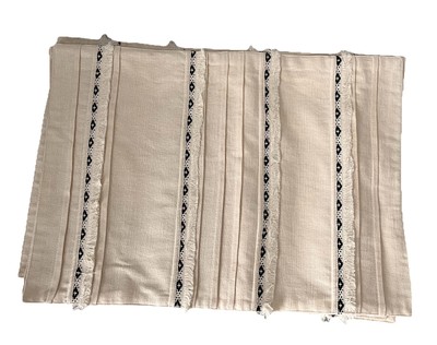 Pier One Set of 6  Ivory Placemats with Fringed Edges and black stitching  Boho-image