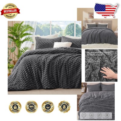 Cozy & Elegant Twin Fluffy Comforter with Pillowcase - Luxurious Grey Bedding-image