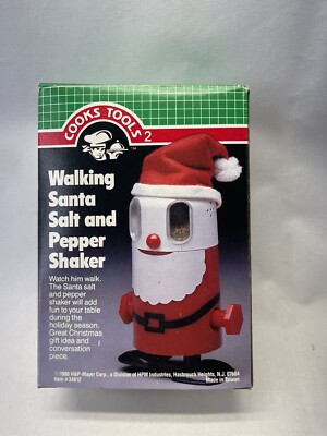 Vintage 1980s Wind-Up Walking Santa Christmas Salt & Pepper Shaker 1986 w/ Box-image
