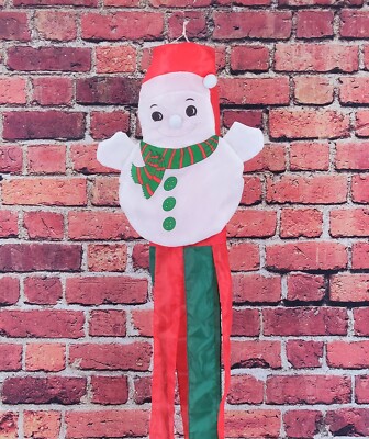 Vintage Snowman Christmas Holiday Green & Red Wind Sock Yard Decoration -image