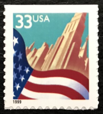 1999 Scott #3278F - 33¢ - FLAG OVER CITY - Single Booklet Stamp - Mint NH-image