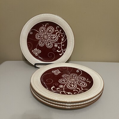 Set of 4 Pier 1 Imports MARIBETH Dinner Plates Red 11