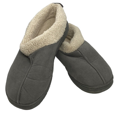 Mens Fuzzy House Slippers Gray Size M 9-10 Warm Cozy Comfort Fleece Rubber Soles-image