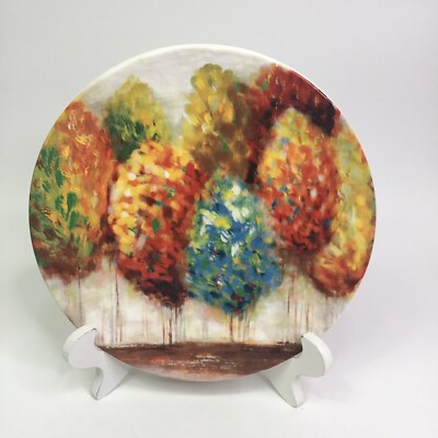 Pier 1 Imports Ironstone 9” Plate Vibrant Colorful Autumn Trees Replacement-image