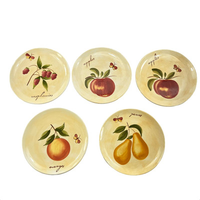 Pier 1 Provence Salad Plates Fruit Design (5) Glazed Earthenware Discontinued-image