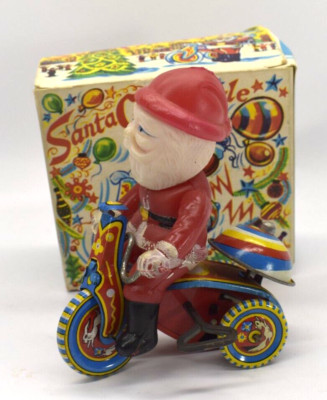 Vintage Santa Claus Cycle Tin Wind Up Toy Christmas Holiday Collectible Japan-image