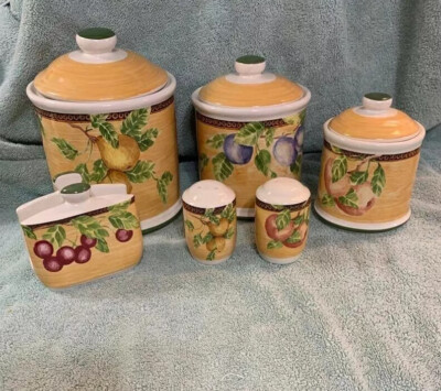 Jay Import Company Fruit Design 3pr Cannister, Salt/Pepper Shaker and Napkin Set-image