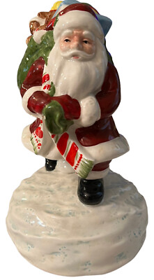 Vintage OTAGIRI  Ceramic Santa With Toy Bag Music Box By Angela Ackerman Japan-image