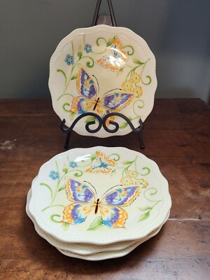 Beautiful Set of 4 Pier 1 Imports Botanica Butterfly  Salad Plates-image