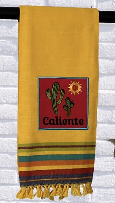 Design Imports Yellow Caliente Cactus Sun Embroidered Cotton Kitchen Towel-image