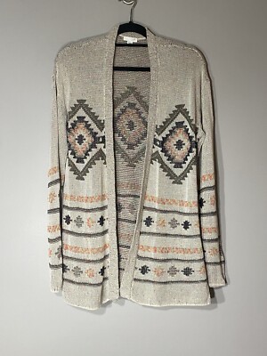 J Jill Ladies M Open Cardigan Sweater Tribal Print Aztec Cozy Warm Comfort-image