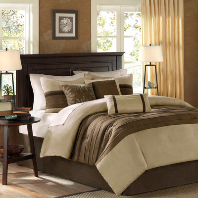 NEW! ~ COZY CHIC BROWN TAUPE KHAKI BEIGE ULTRA SOFT LEAF COMFORTER SET & PILLOWS-image