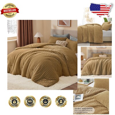 Cozy Twin Fleece Comforter Set with Luxury Pillowcase - Warm & Stylish Brown-image