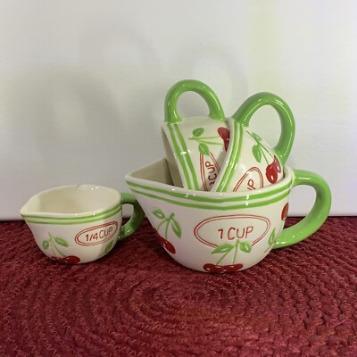 Pier 1 Imports Ceramic Cherry Design Set of 4 Measuring Cups-image