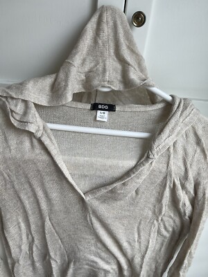 BDG SOFT BEIGE FINE KNIT COMFY COZY HIPPIE HOODIE SWEATER L-image