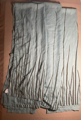 Set Of 3 Pier 1 Imports Sheer Curtains Teal Blue W Brown Plant Design Bottoms-image