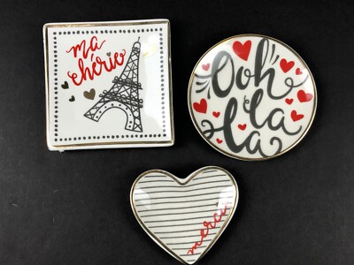 Design Imports I Love Paris 3 Piece Jewelry Dish Tray Set of 3 Ceramic New-image