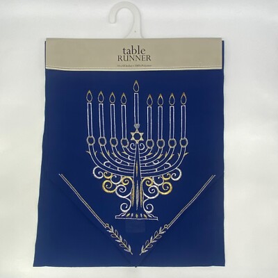Design Imports - Blue Embroidered Menorah Hanukkah Table Runner Decor 14