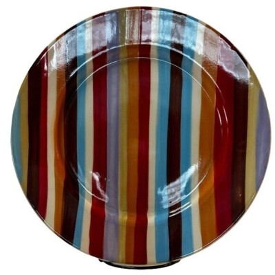 Pier 1 Imports Urban Groove Stripe Hand Painted Stoneware 11