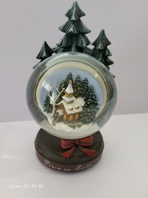 Vtg Roman Inc Christmas Wind Up SNOW GLOBE SILENT NIGHT  8” Tall-image