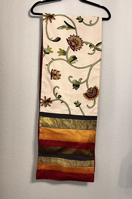 Pier 1 Imports Table Runner Floral Embroidered Multicolor Fall 13X72 DAMAGED-image