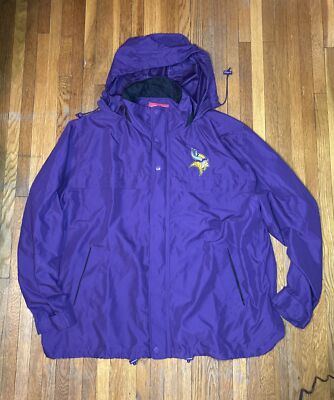 Minnesota Vikings Jacket Mens 2XL  Purple NFL Water Wind Proof Hooded Vintage-image