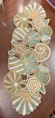 PIER 1 IMPORTS Seashells Table Runner Handmade Beaded & Sequined 13