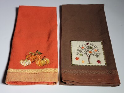 Set of Two Embroidered DII (Design Imports, DII) - Fall/Thanksgiving Dish Towels-image